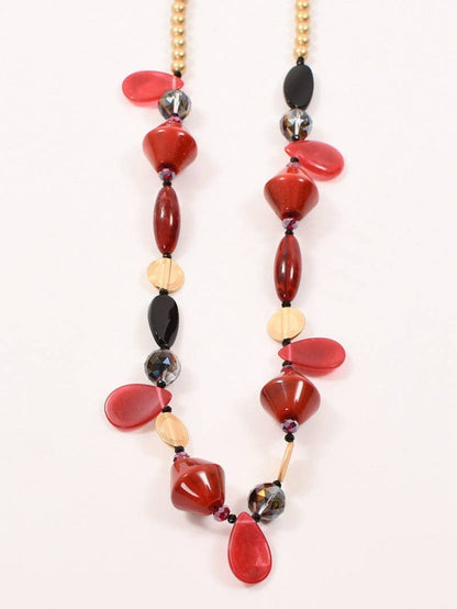 Long Necklace - Red & Black Elements