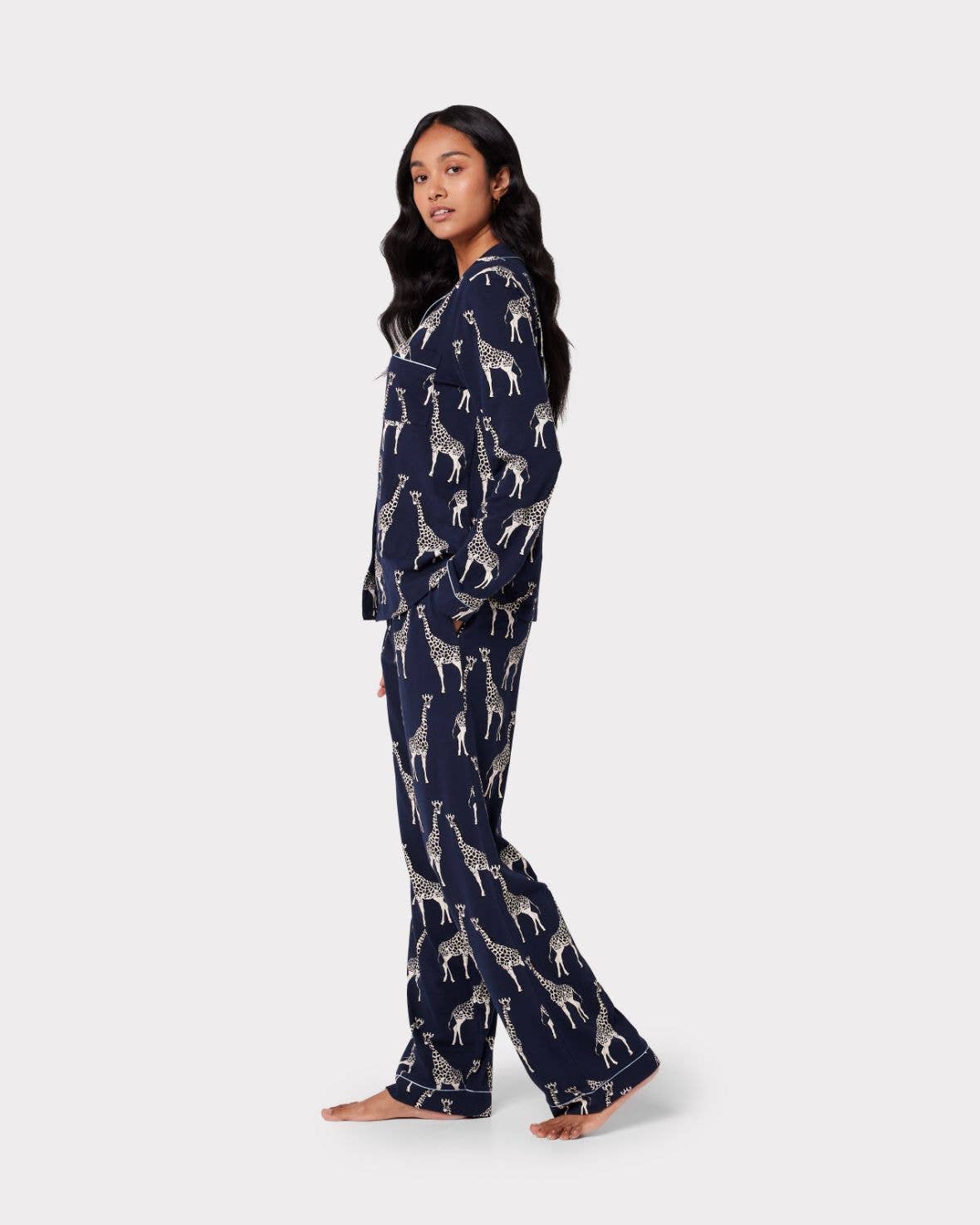 Giraffe Print Long Pyjama Set | Navy