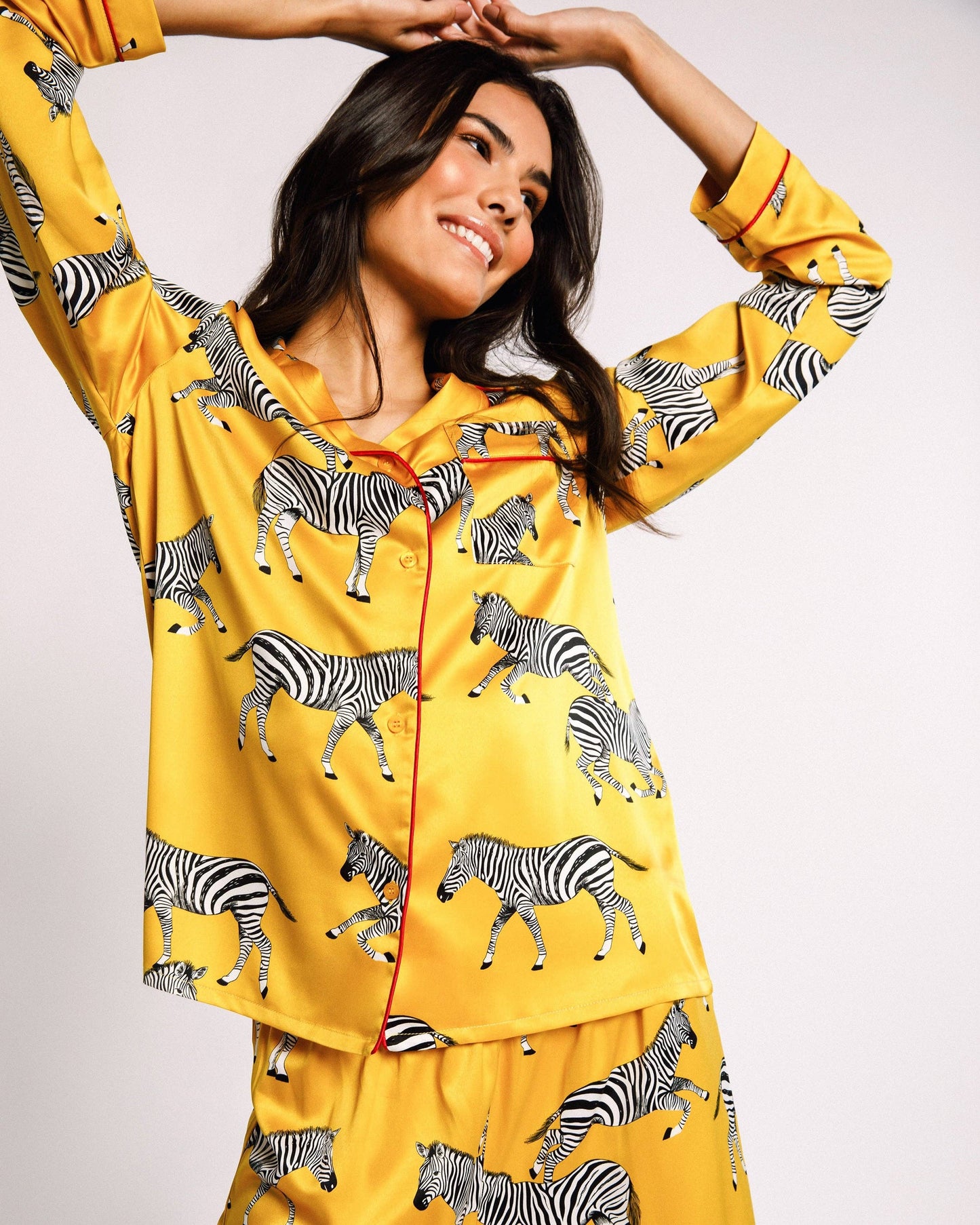 Satin Zebra Print Long Pyjama Set | Mustard