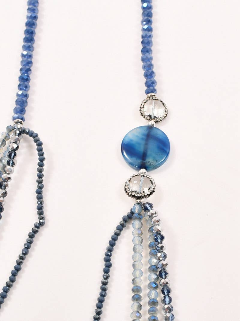 Long Crystal Bead Necklace | Blue