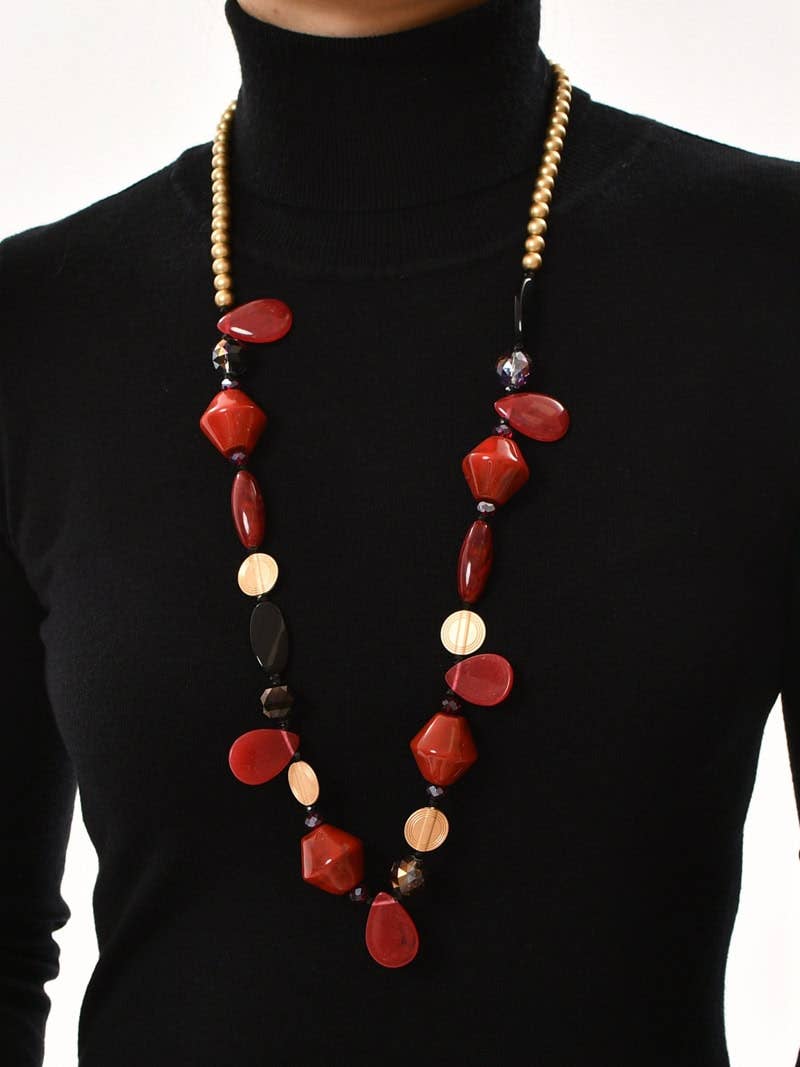 Long Necklace - Red & Black Elements