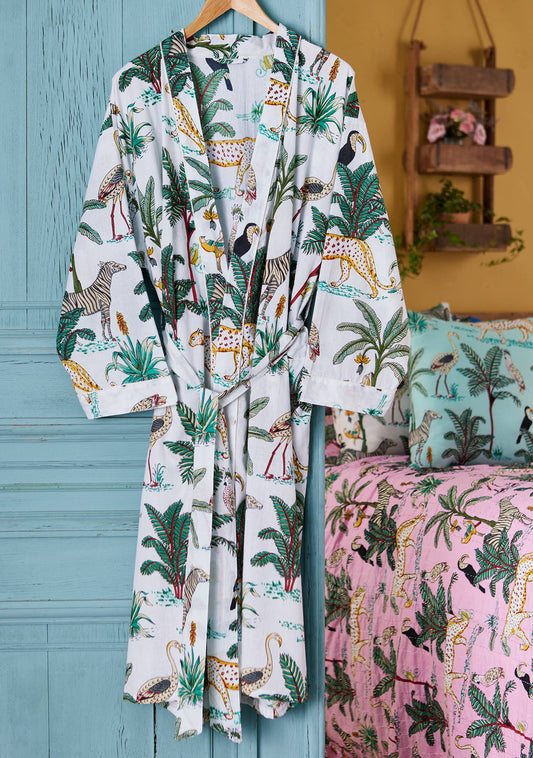 Jungle Print Dressing Gown - White