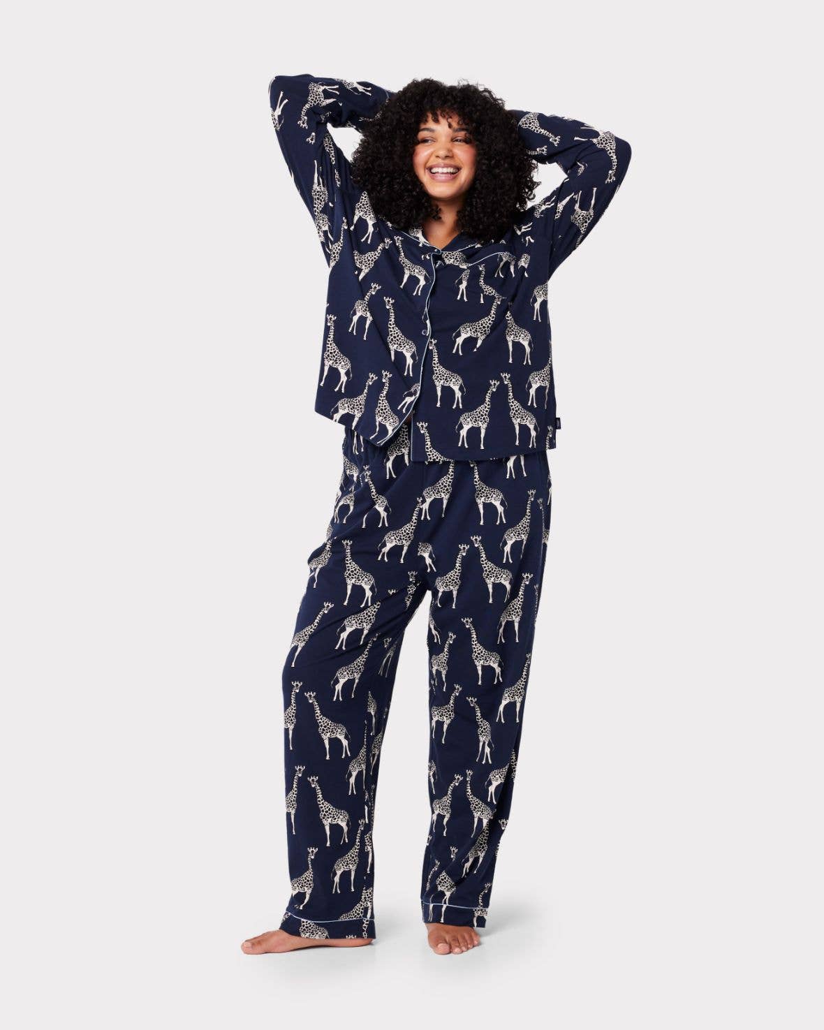 Giraffe Print Long Pyjama Set | Navy