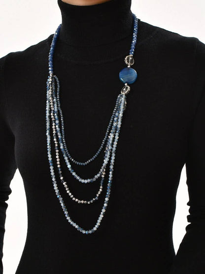 Long Crystal Bead Necklace | Blue