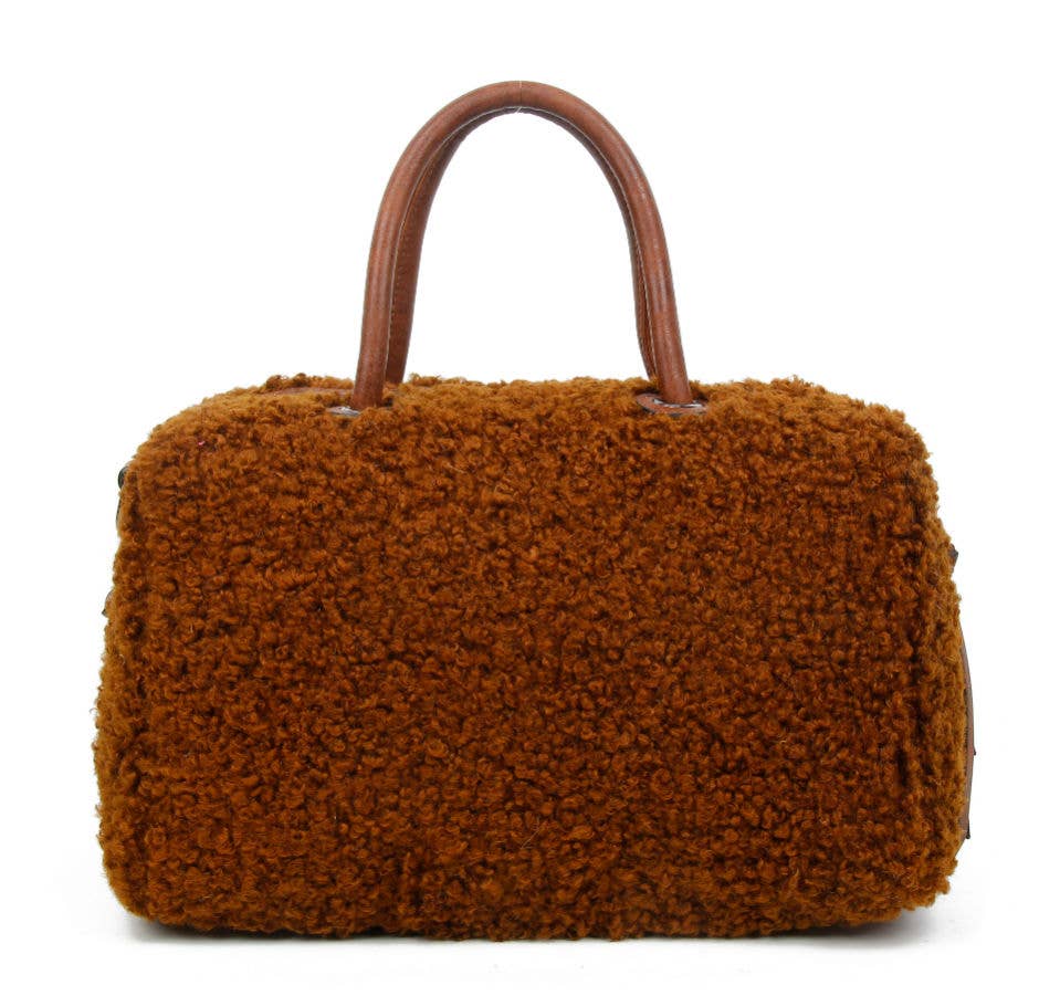 Faux Curly Fur handbag with zip closure