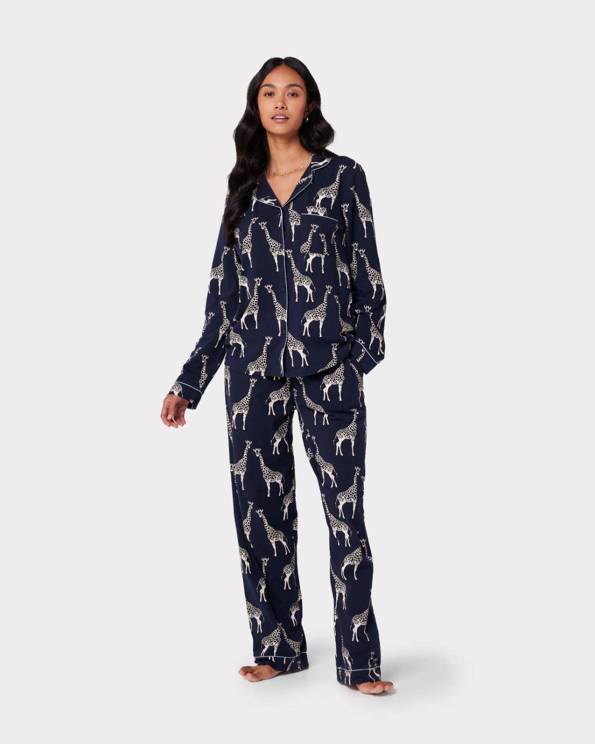 Giraffe Print Long Pyjama Set | Navy