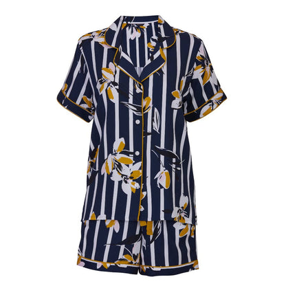 Knightsbridge Navy Floral Stripe Shorty Set | Cyberjammies