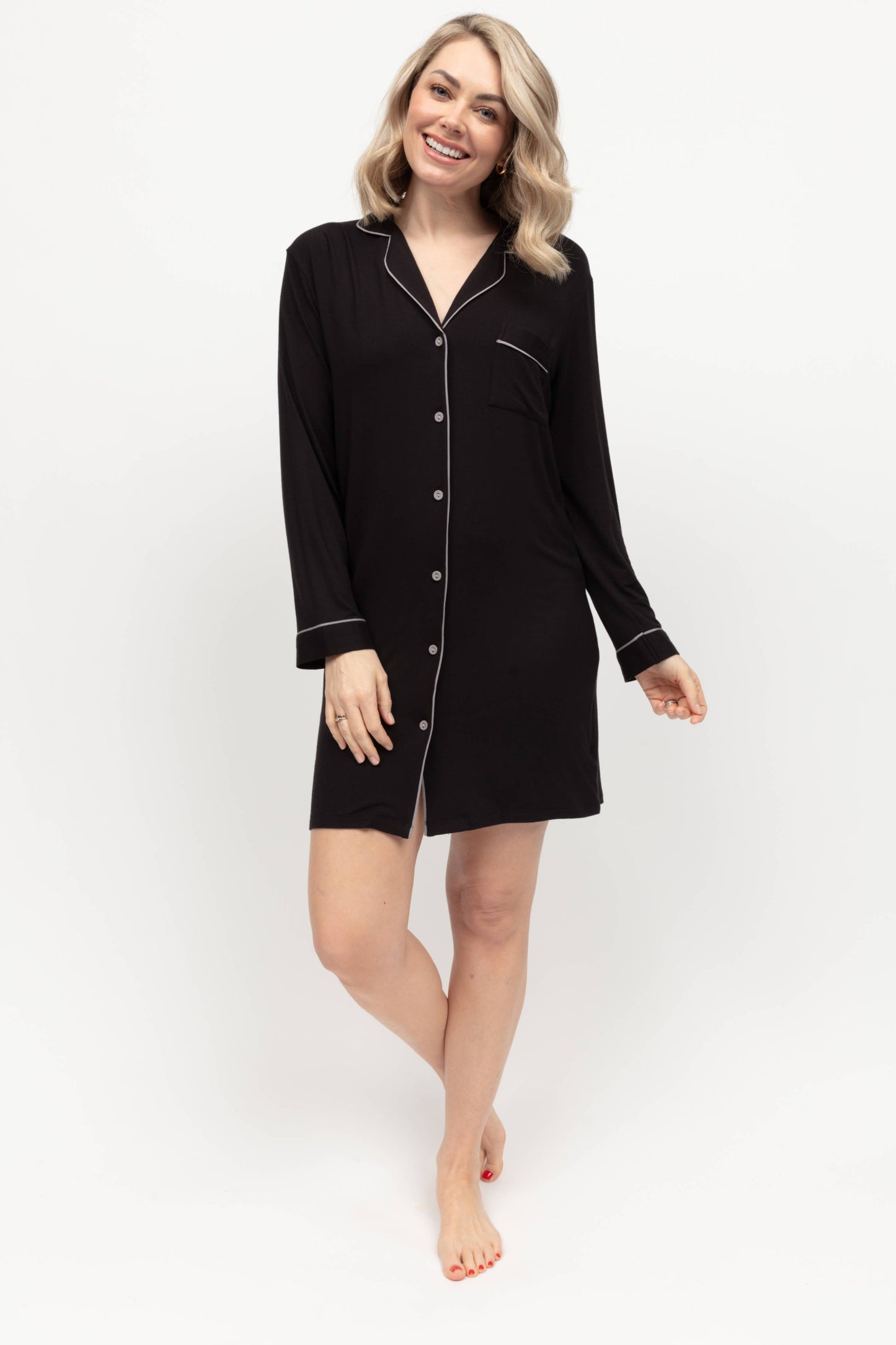 Black Revere Jersey Long Sleeve Nightshirt