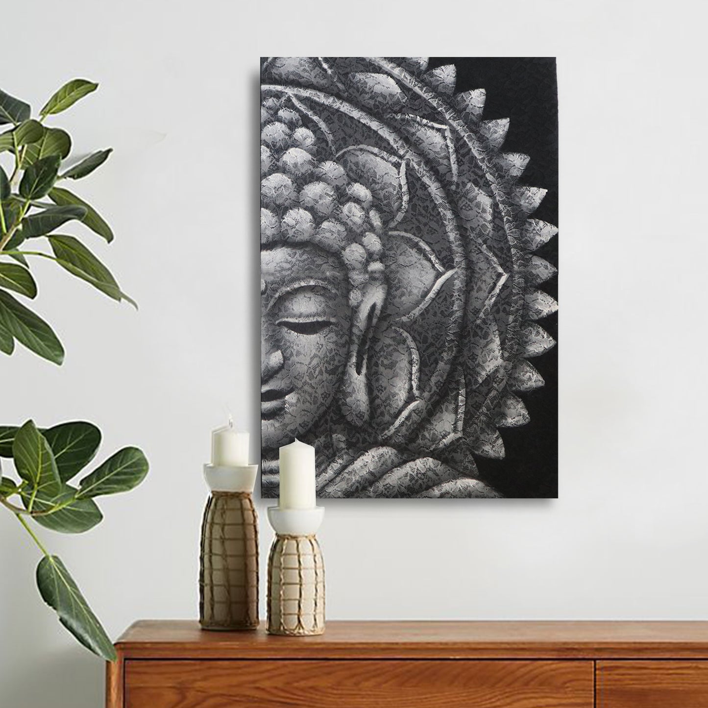 Grey Half Buddha Mandala Painting | 60x80cm