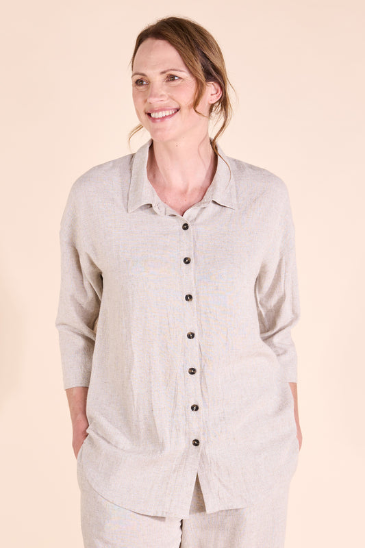 Linen Scoop Hem Shirt | Nomads