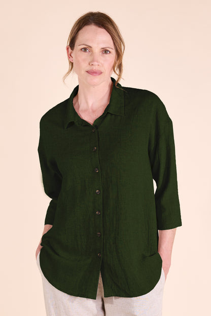 Linen Scoop Hem Shirt | Nomads