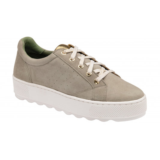 Khaki, White & Metallic Gold Leather Rushen Trainers | Ravel