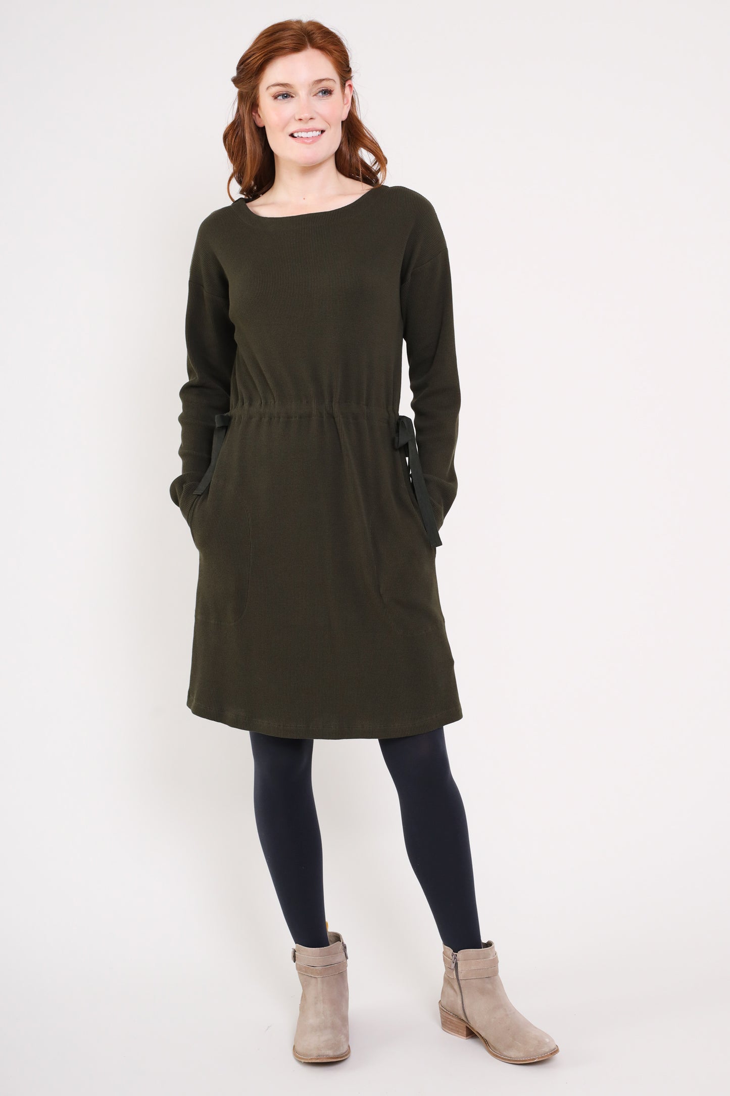 GOTS Waffle Tie Waist Tunic Dress | Nomads