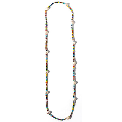 White Rainbow Long Pearl Crystal Necklace | Lotusfeet