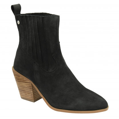 Black Suede Ebert Heeled Ankle Boots | Ravel