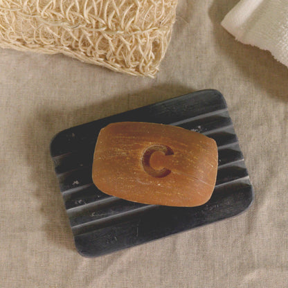 Grey Soapstone Soap Dish - Heavey Ridges