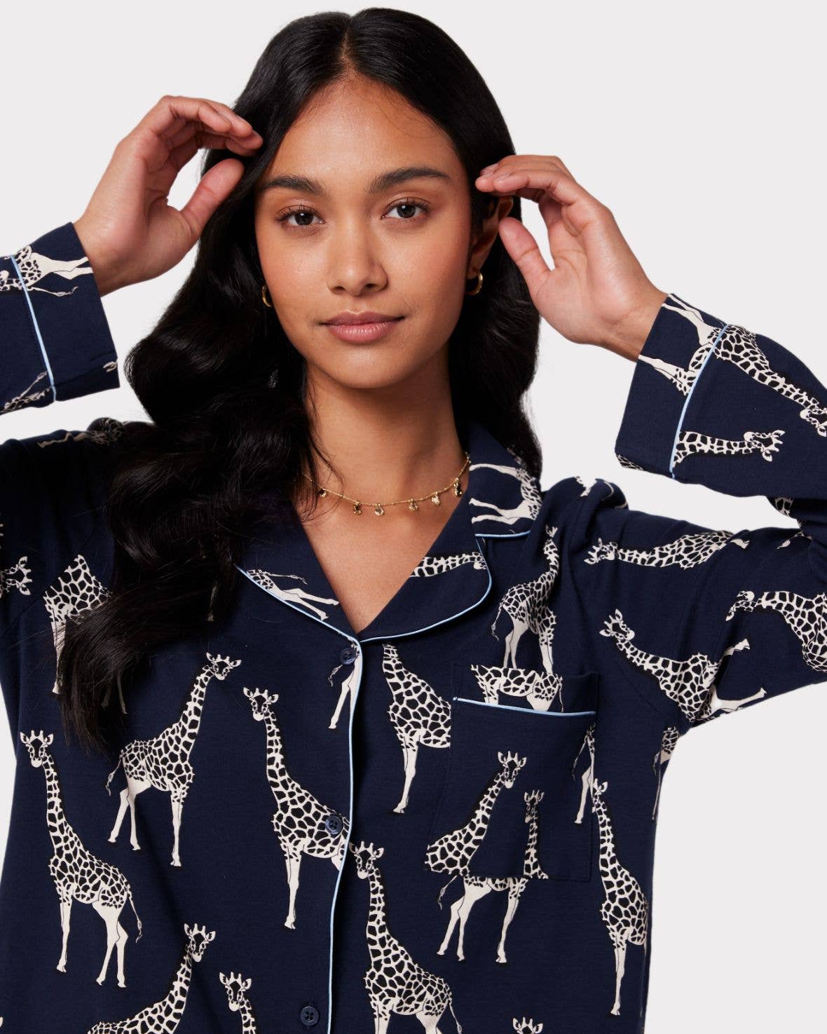 Giraffe Print Long Pyjama Set | Navy