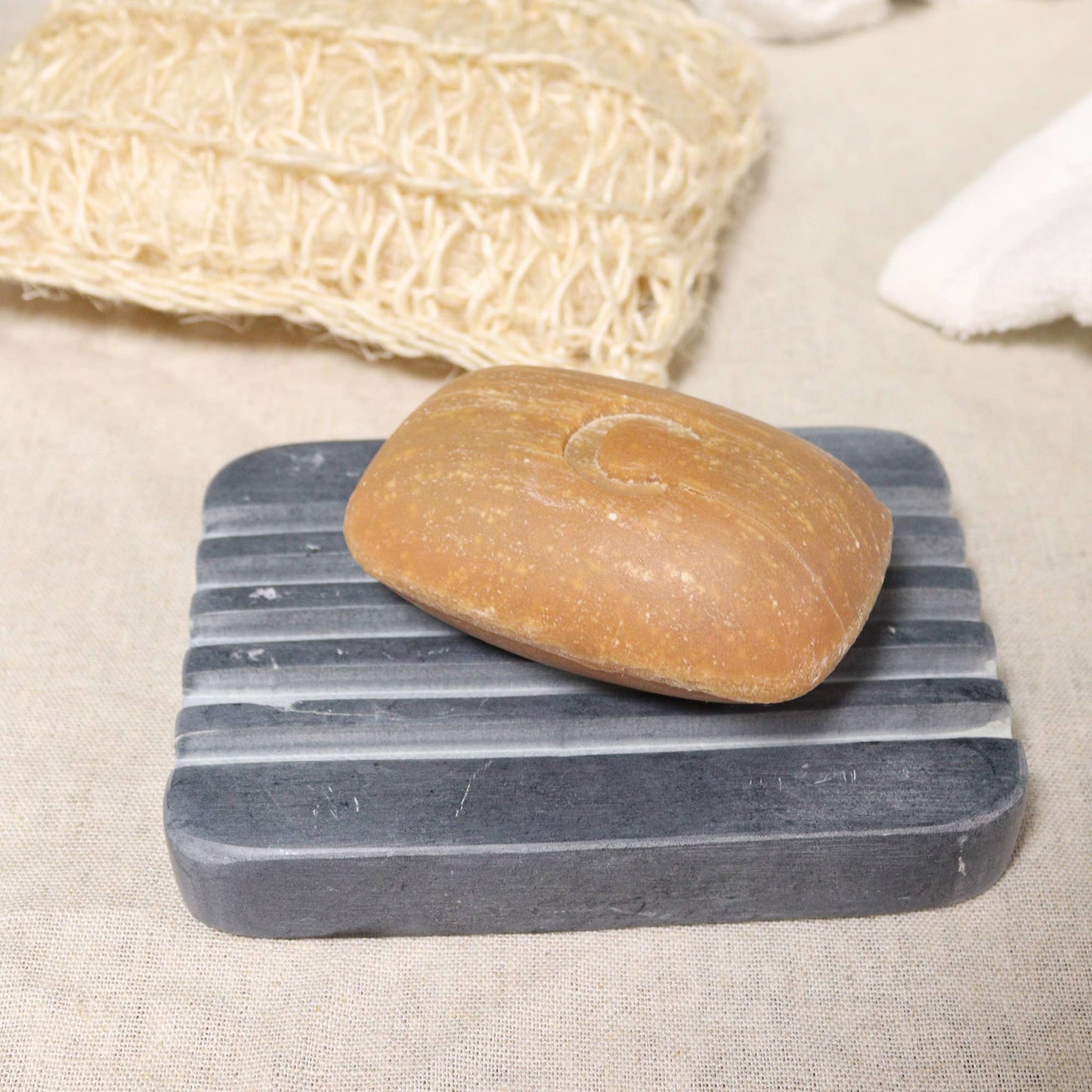 Grey Soapstone Soap Dish - Heavey Ridges