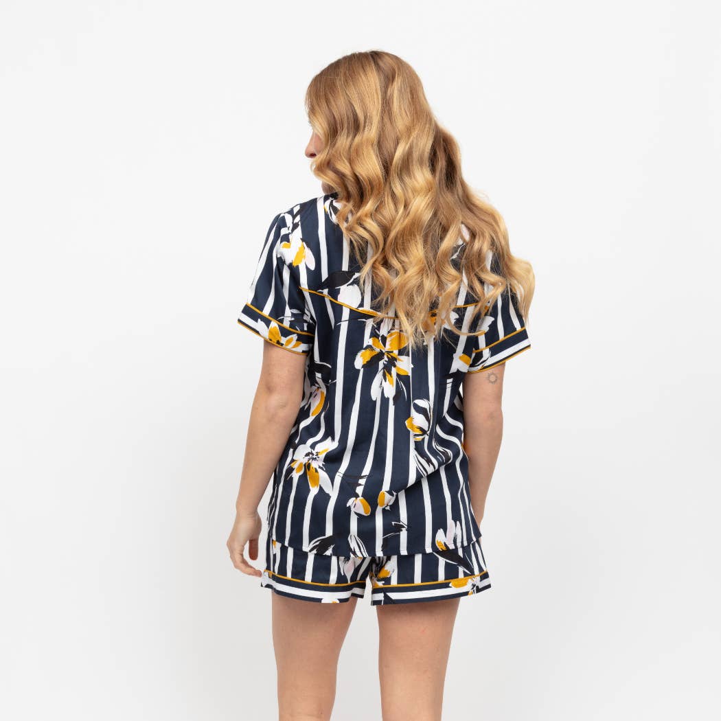 Knightsbridge Navy Floral Stripe Shorty Set | Cyberjammies