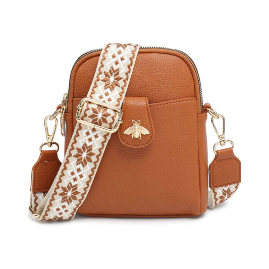 Cross Body Handbag with double zip | Brown