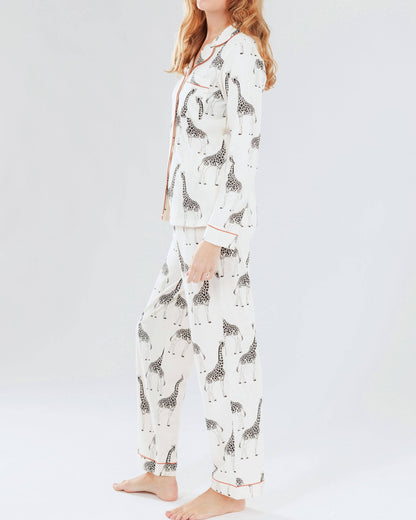 Organic Cotton Cream Pjs | Giraffe Print