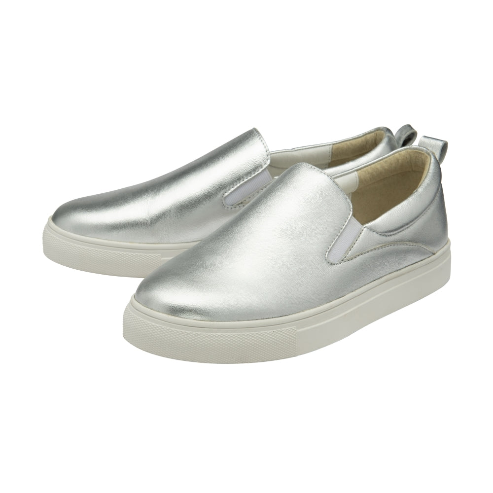 Metallic Silver Leather Linton Slip-On Women's Shoes | Ravel