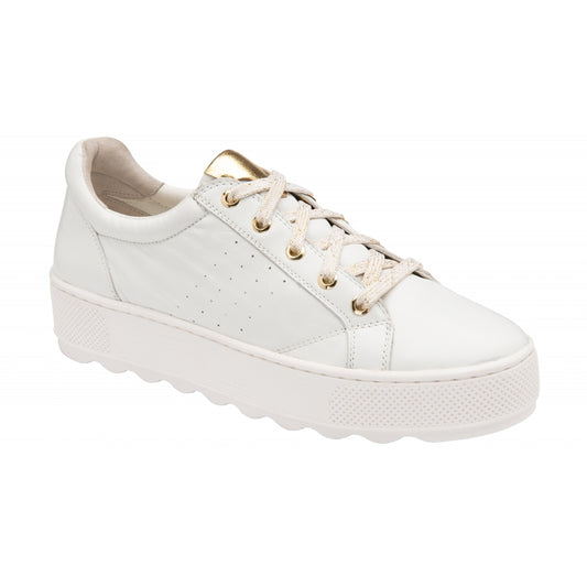 White & Metallic Gold Leather Rushen Trainers | Ravel