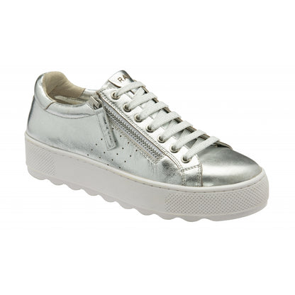 Silver Metallic Women's Leather Calton Trainers | Ravel