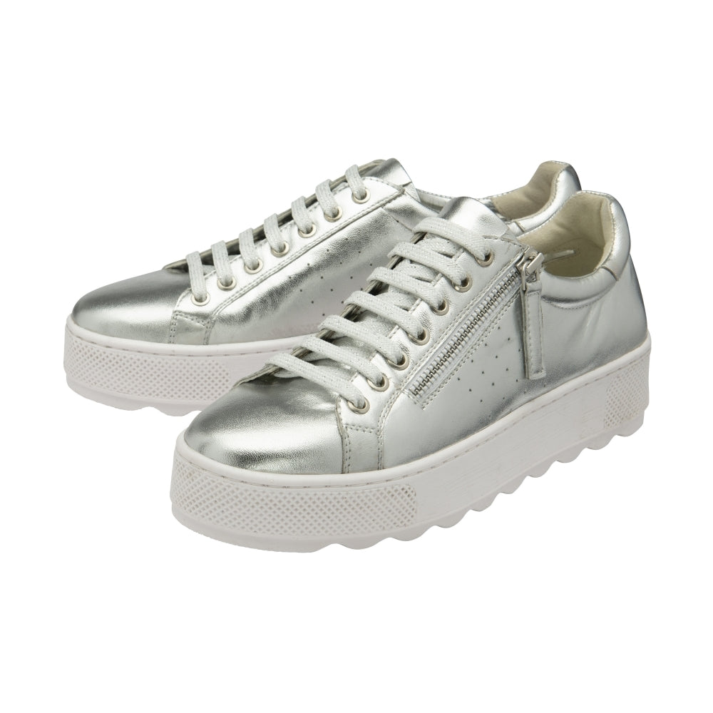 Silver Metallic Women's Leather Calton Trainers | Ravel