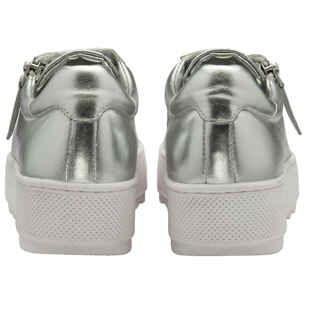 Silver Metallic Women's Leather Calton Trainers | Ravel